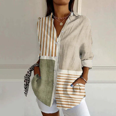 Striped Blouse with Colour Block